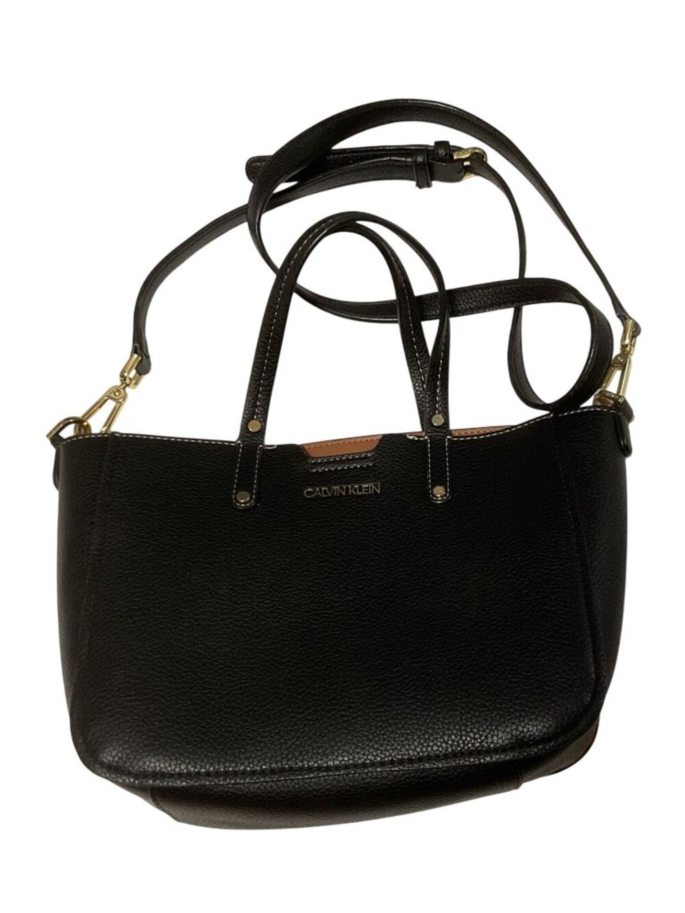 NWOT Calvin Klein Black Dilan Pebbled Tote Satchel Crossbody Bag Faux Leather